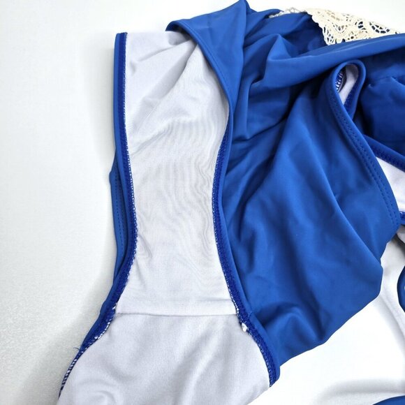 Cupshe Royal Blue White Deep V Lace One Piece Swimsuit - Picture 9 of 9